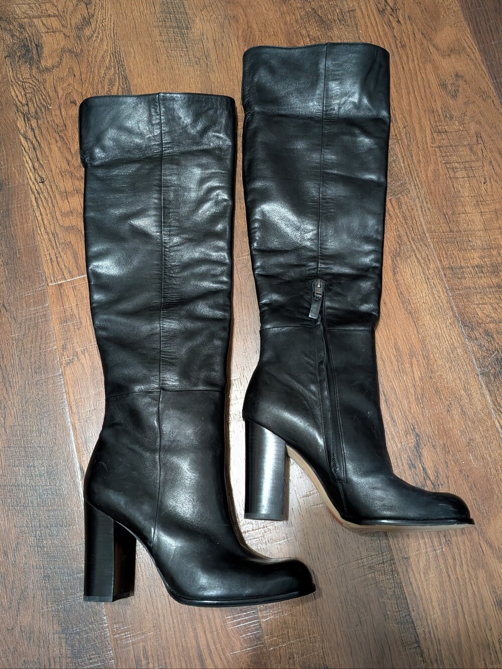 Sam Edelman Black Leather Over The Knee Block-Heel Boots Size 9.5